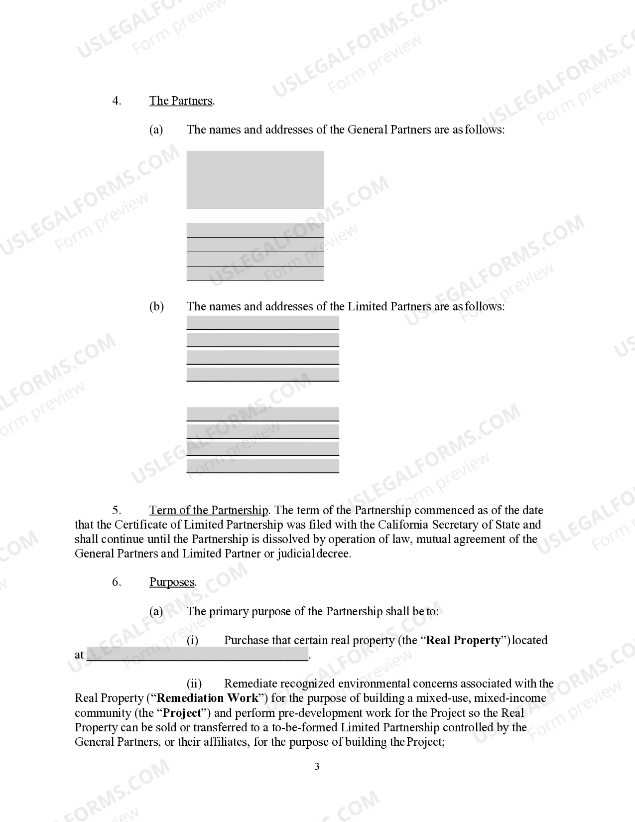Preview Agreement of Limited Partnership
