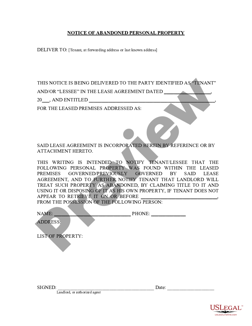 California Letter From Landlord To Tenant As Notice Of Abandoned ...