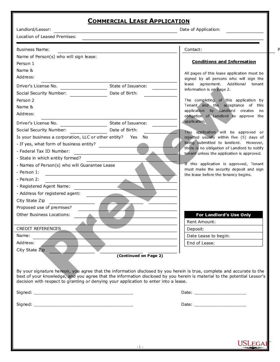 page 0 Commercial Rental Lease Application preview