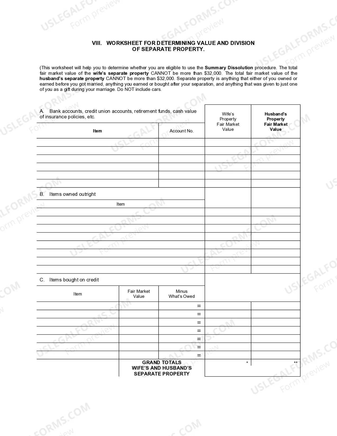 Preview Financial Information Worksheets