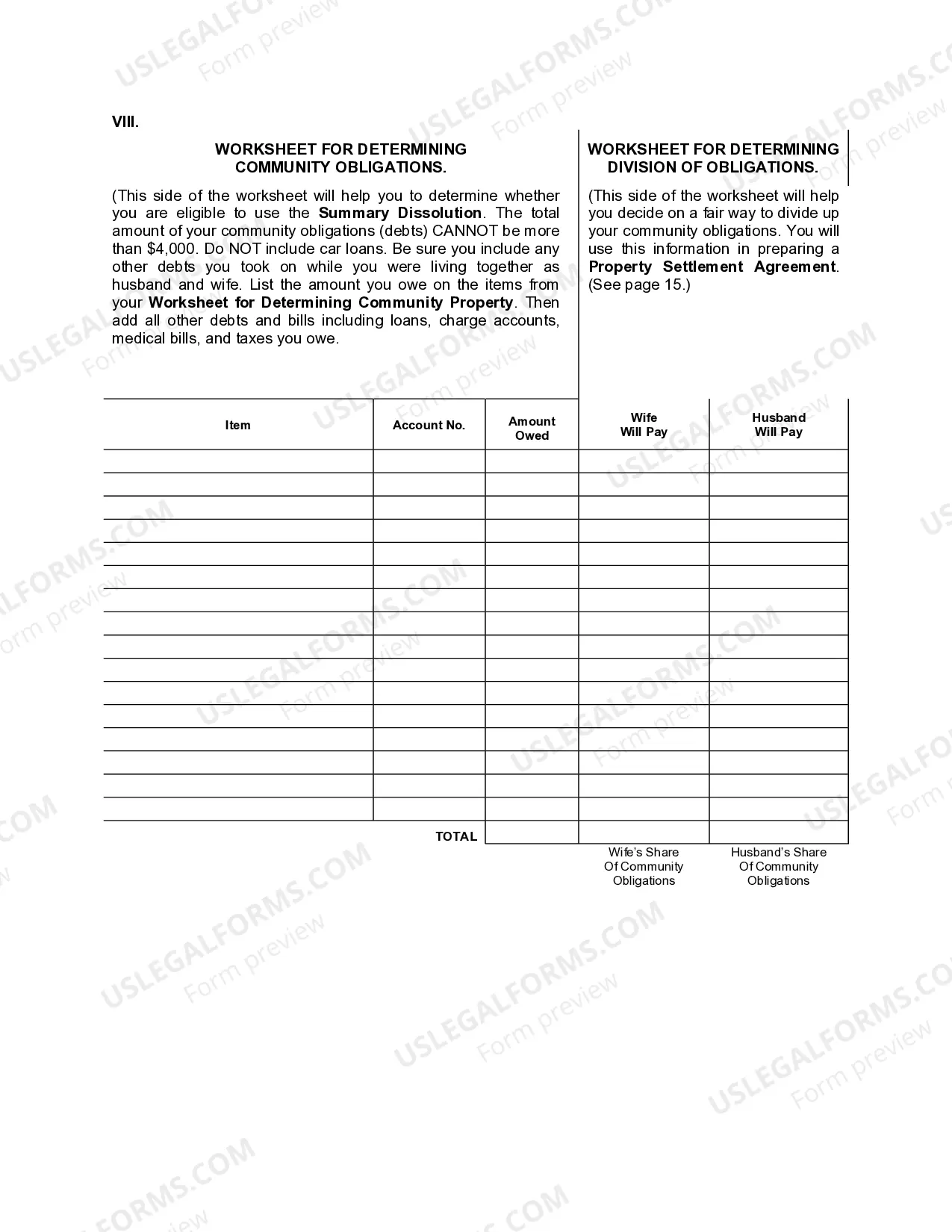 Preview Financial Information Worksheets