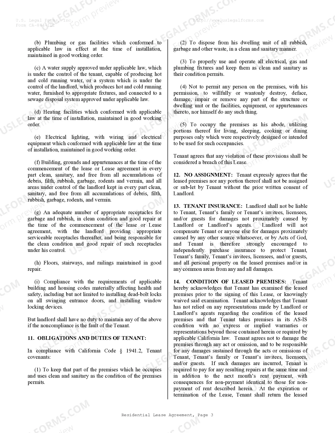 Preview Residential Lease or Rental Agreement for Month to Month