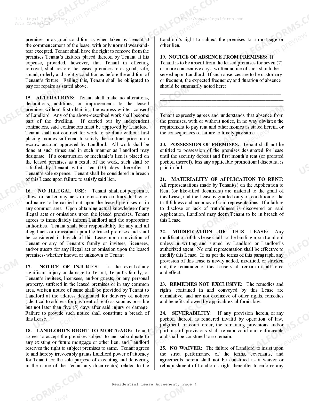 Preview Residential Lease or Rental Agreement for Month to Month