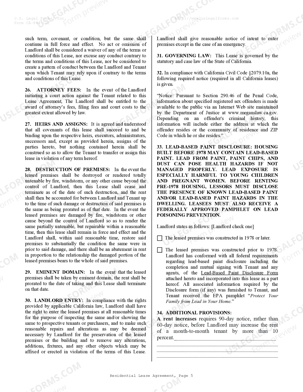 Preview Residential Lease or Rental Agreement for Month to Month