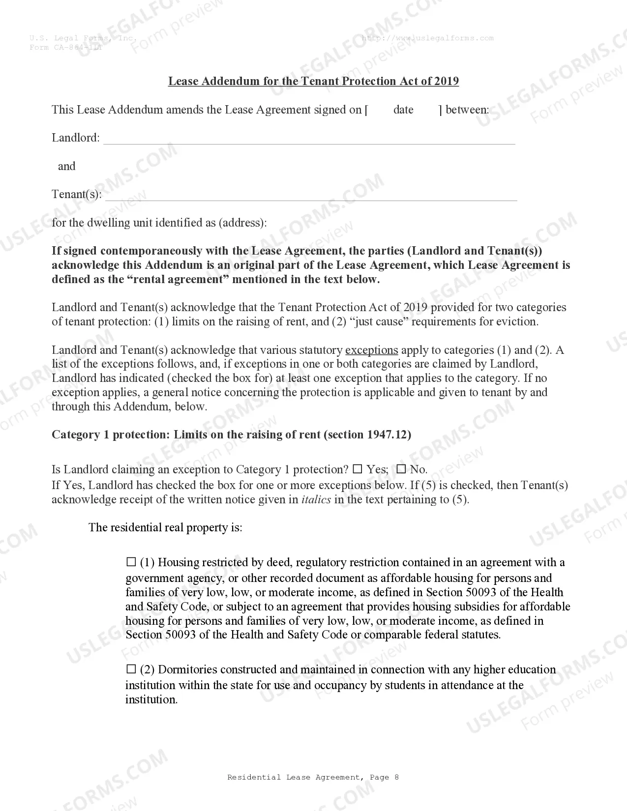 Preview Residential Lease or Rental Agreement for Month to Month