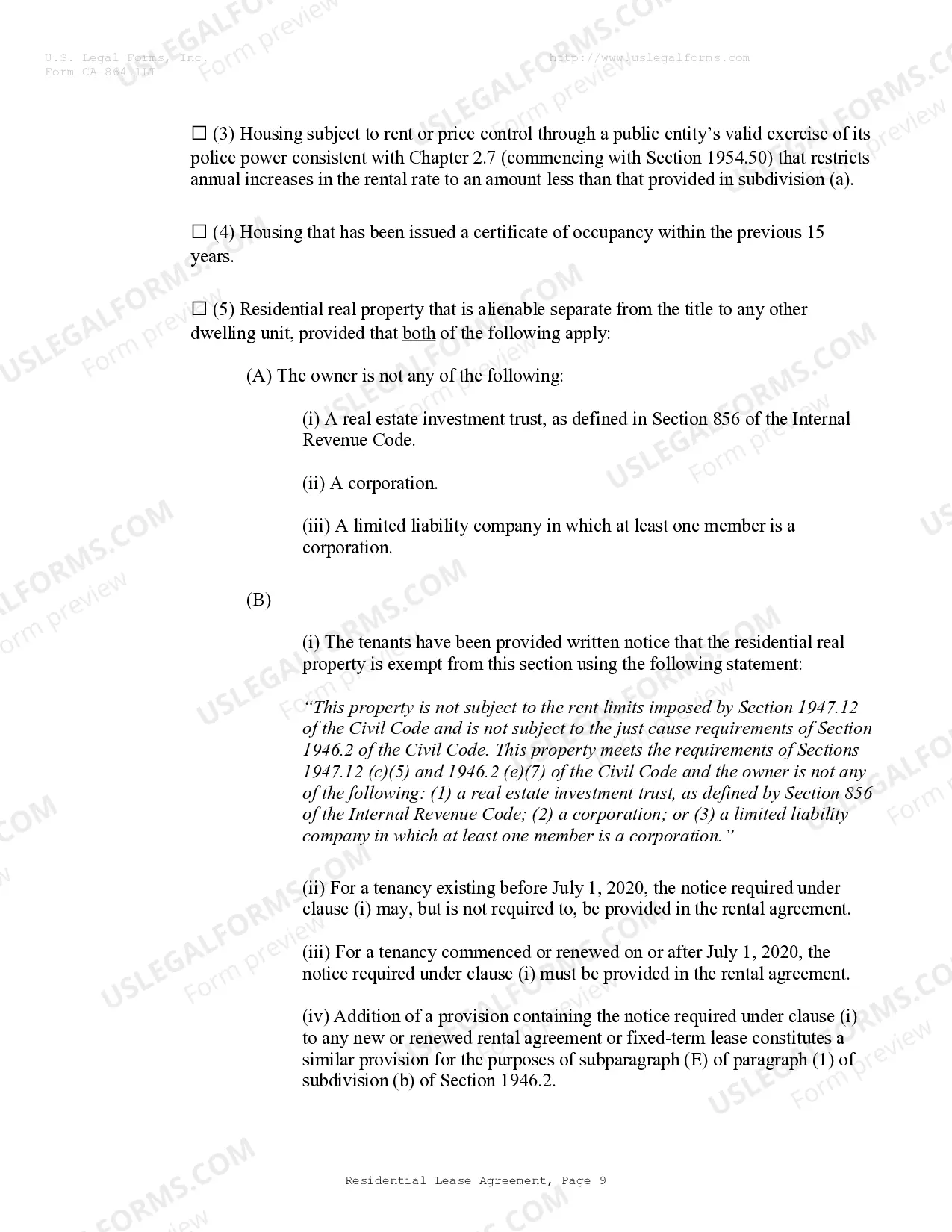 Preview Residential Lease or Rental Agreement for Month to Month