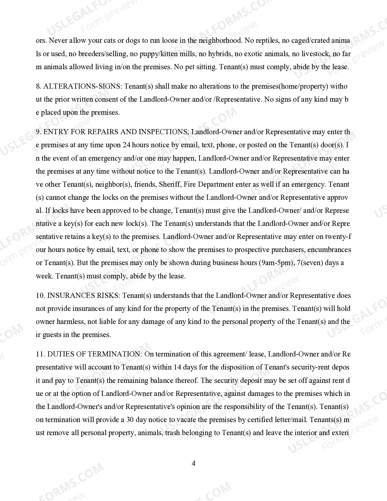 Preview Tenant Lease Agreement