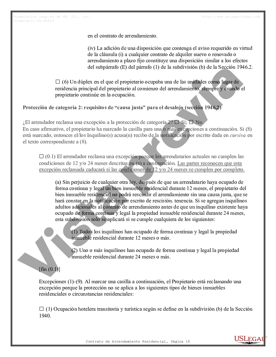 California Contrato De Arrendamiento De Alquiler Residencial Contrato