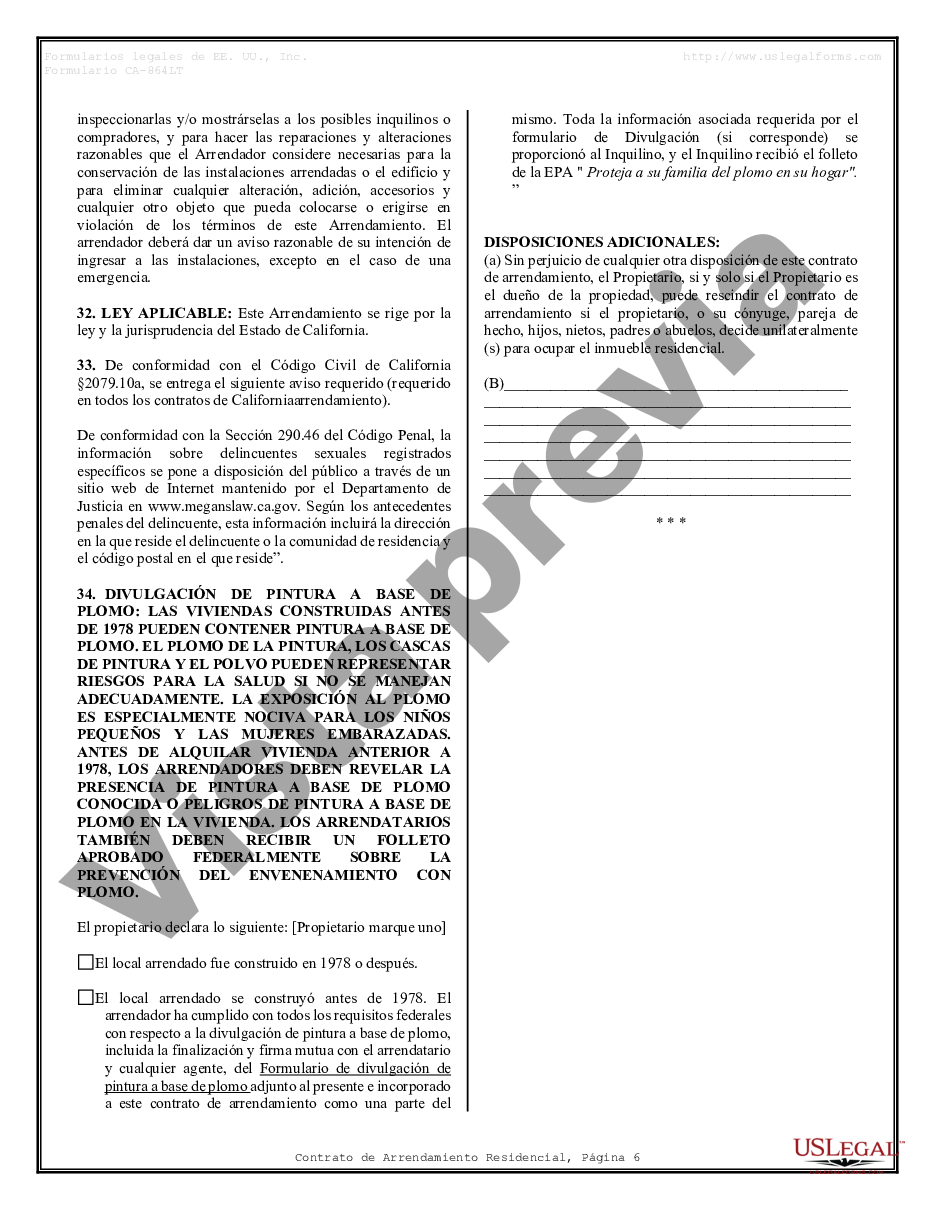 California Contrato De Arrendamiento De Alquiler Residencial Contrato De Renta En California 6437