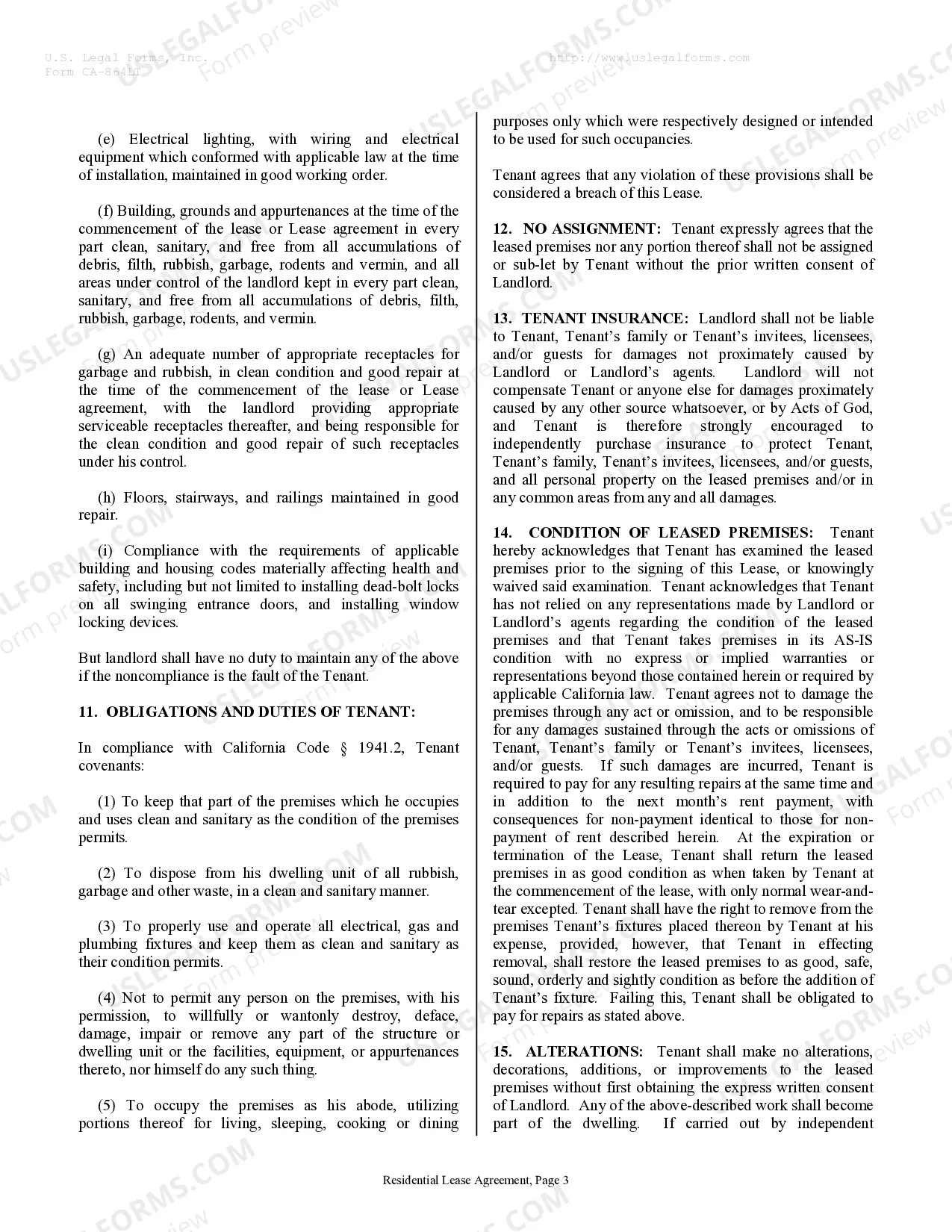 Preview Residential Rental Lease Agreement