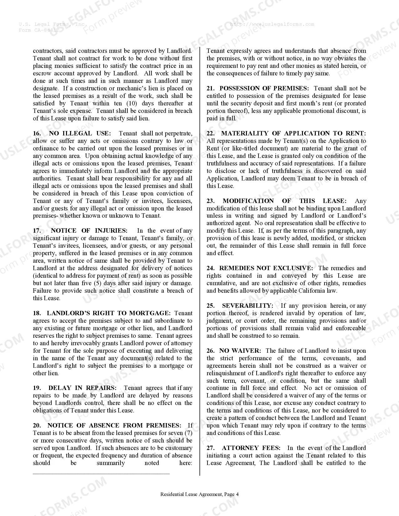 Preview Residential Rental Lease Agreement