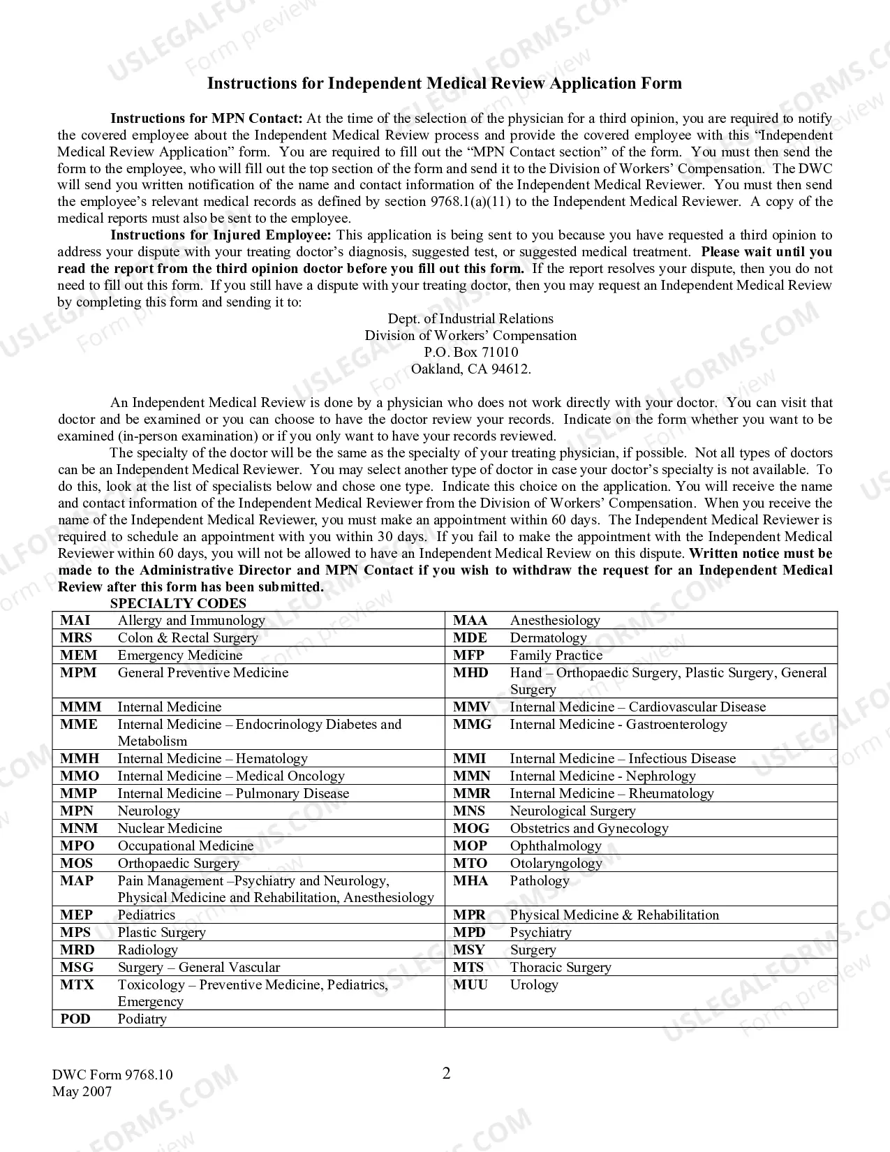 Preview Independent Medical Review Application (8 CCR 9768.10 Mandatory Form)