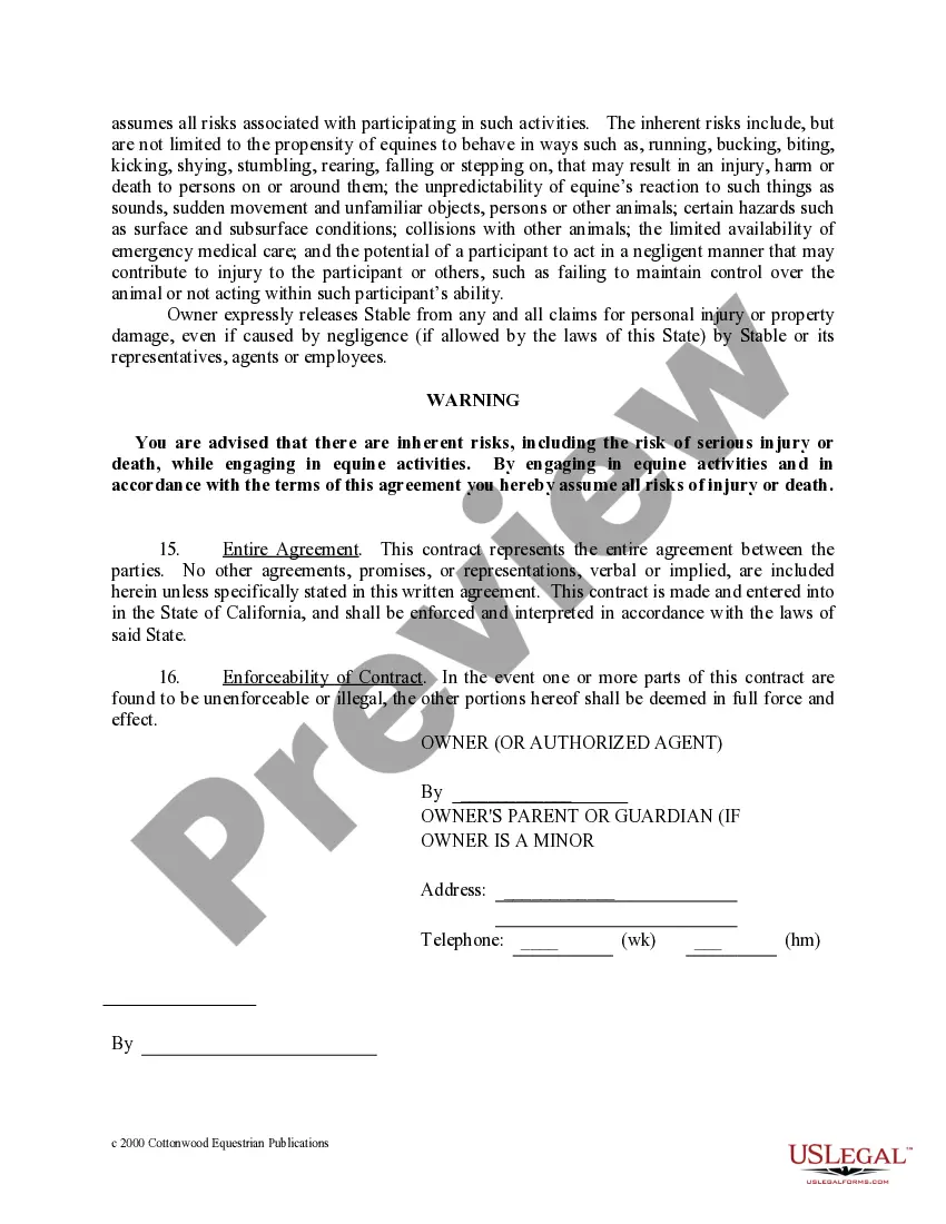 Preview California Horse Equine Forms Package