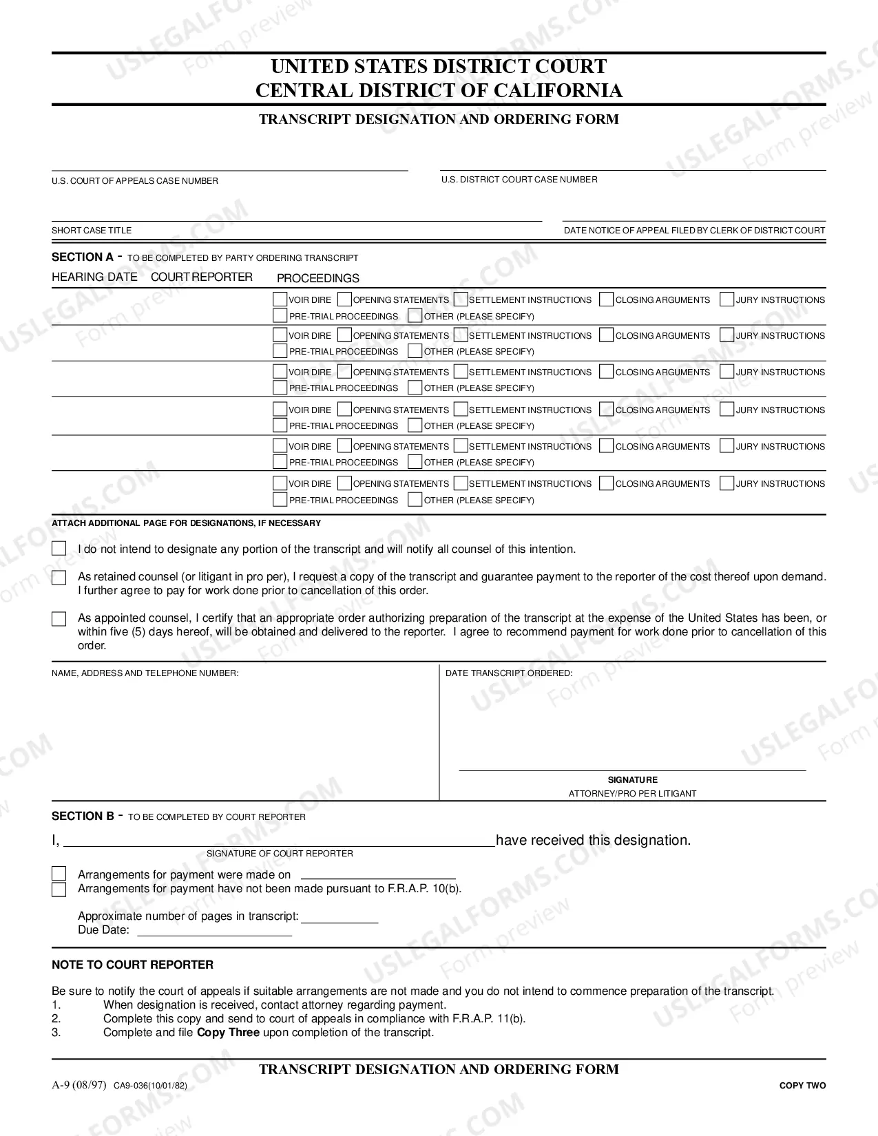 Preview Transcript Designation and Ordering Form