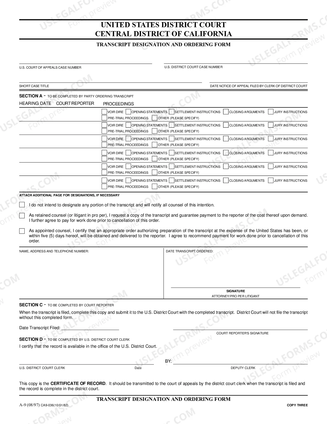 Preview Transcript Designation and Ordering Form