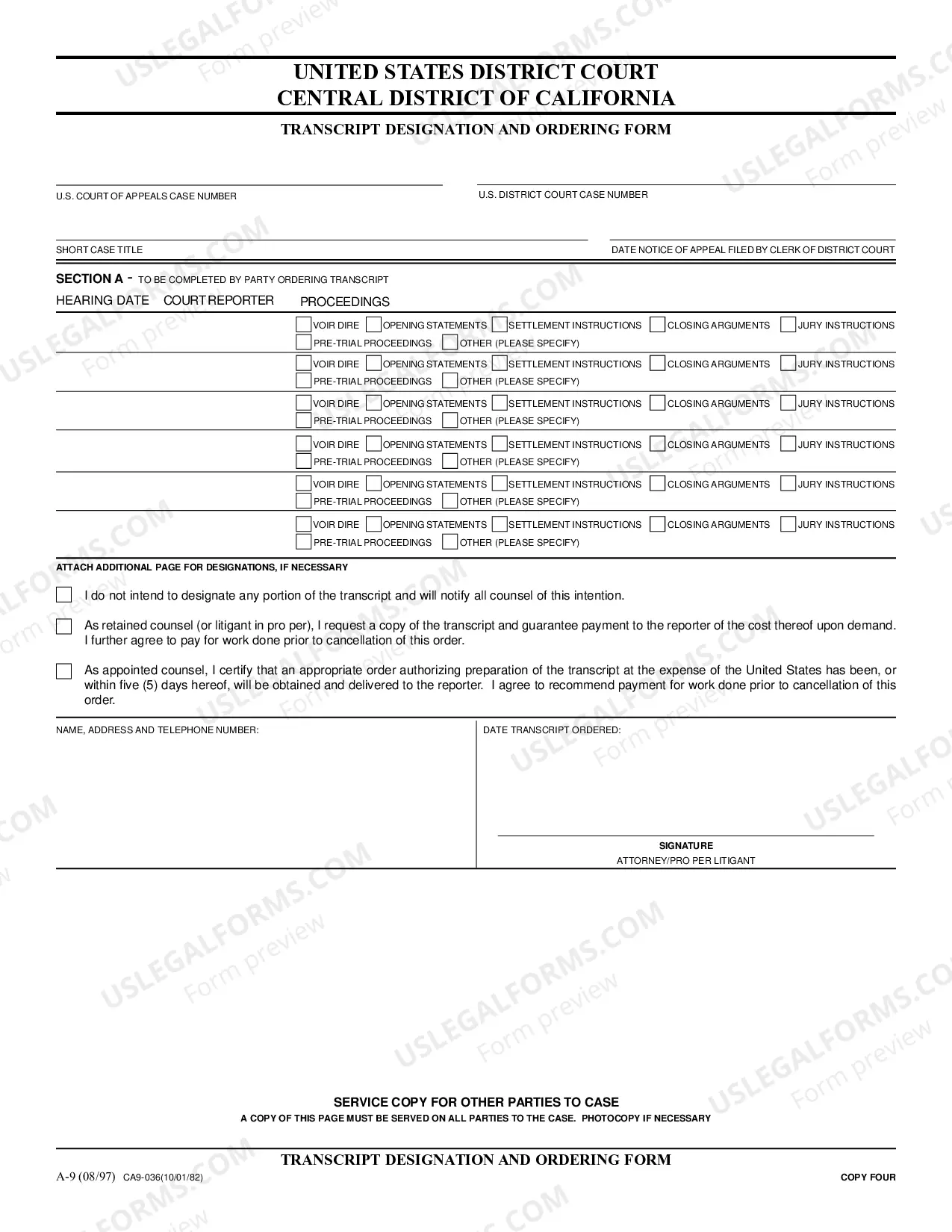 Preview Transcript Designation and Ordering Form