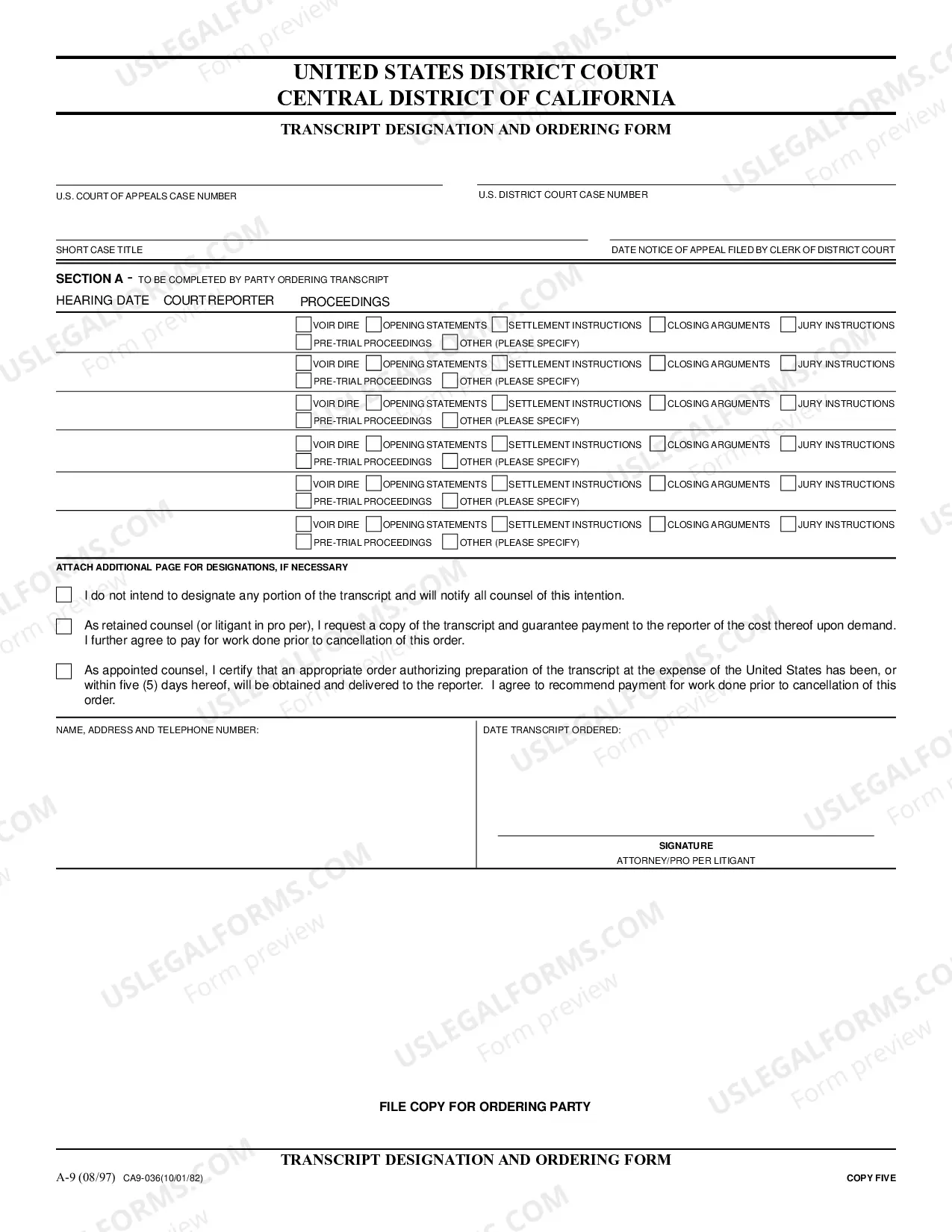 Preview Transcript Designation and Ordering Form