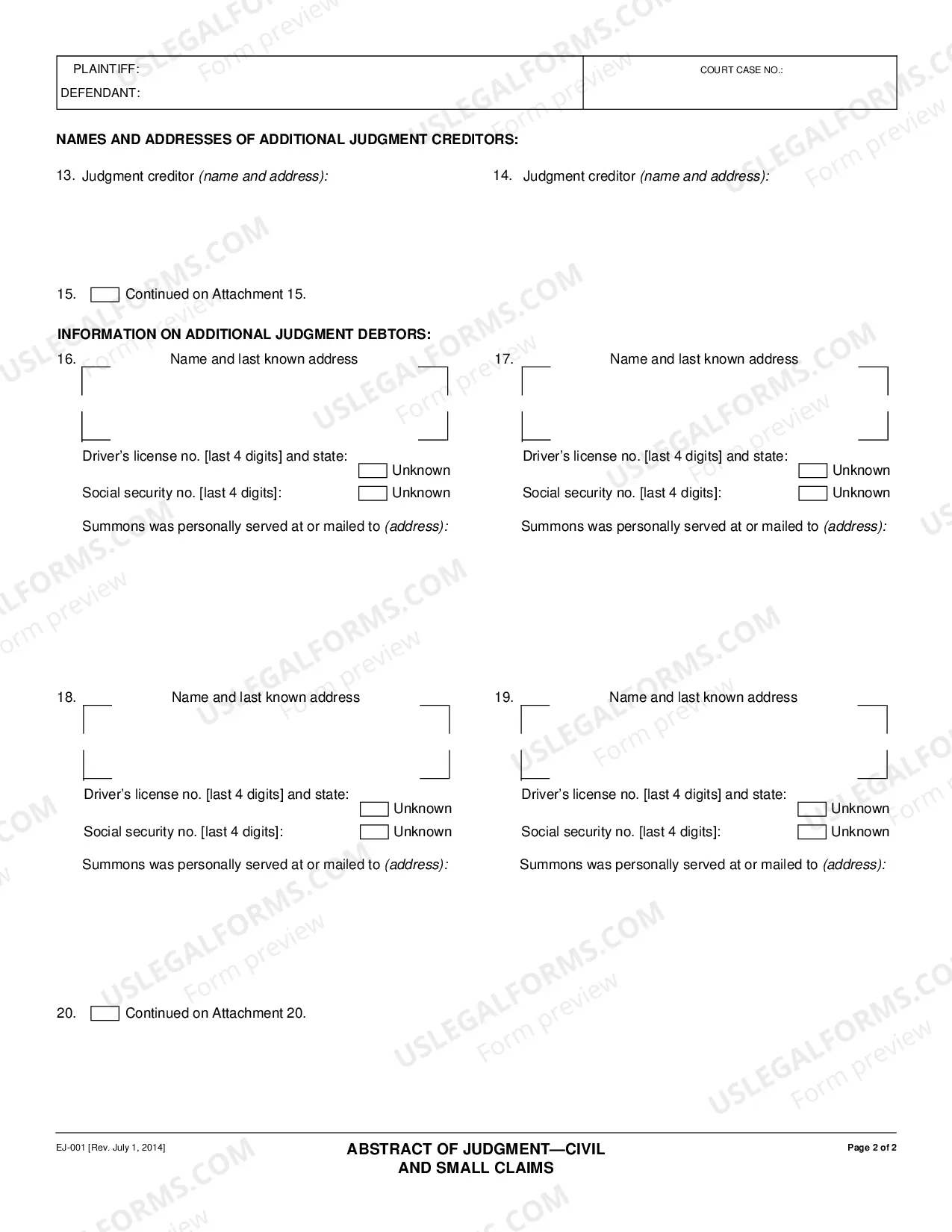 Preview Abstract Of Judgment-Civil And Small Claims