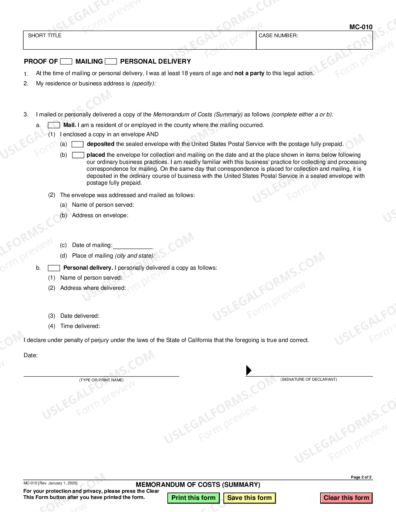 Preview Memorandum Of Costs