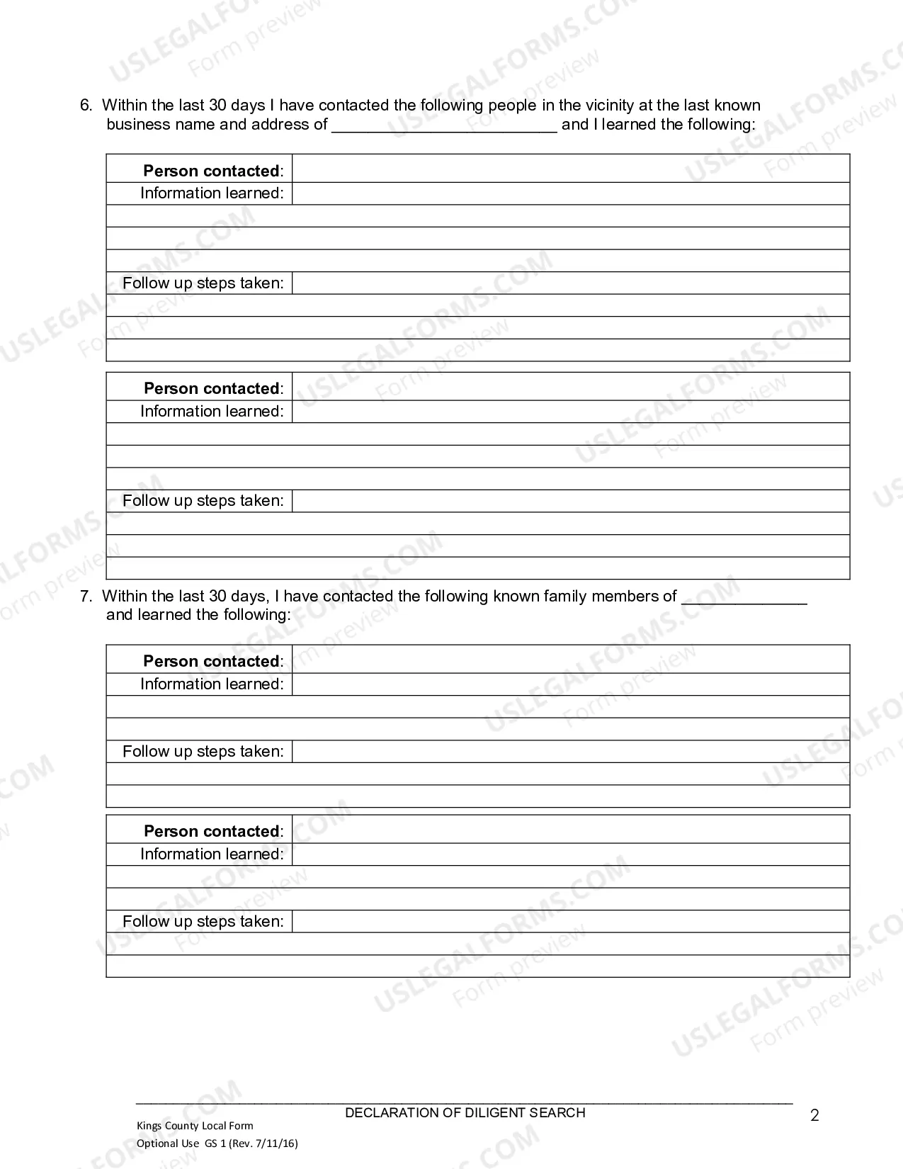 Preview Declaration Of Diligent Search