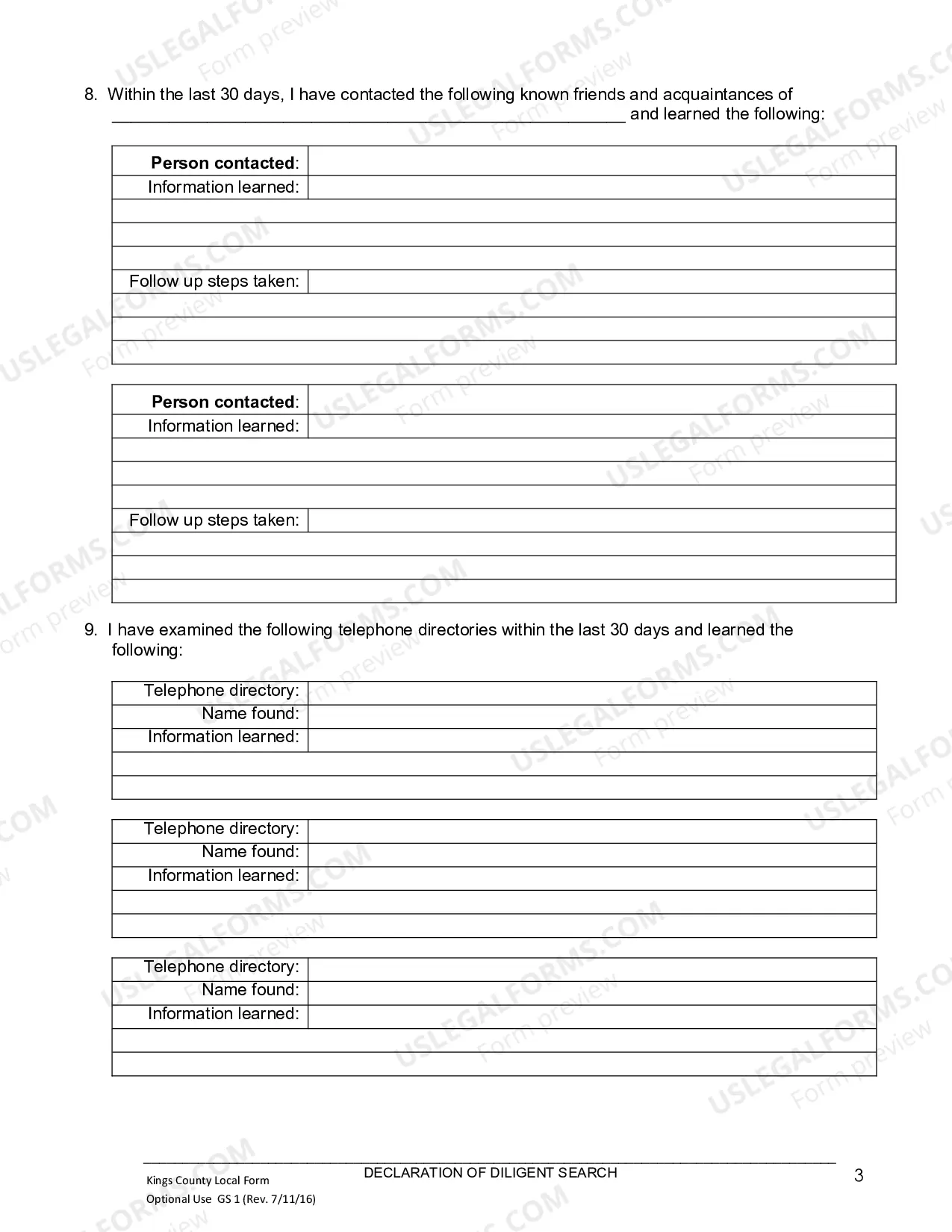 Preview Declaration Of Diligent Search