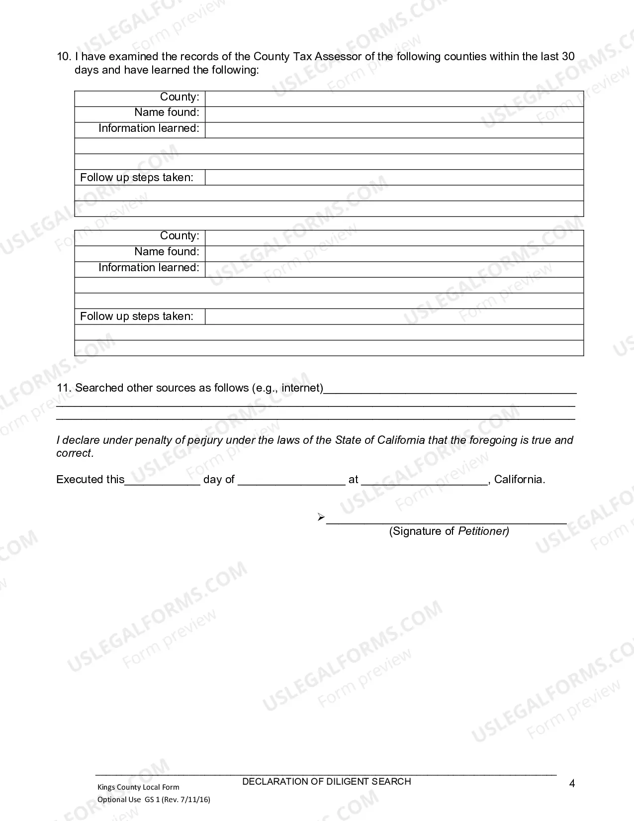 Preview Declaration Of Diligent Search