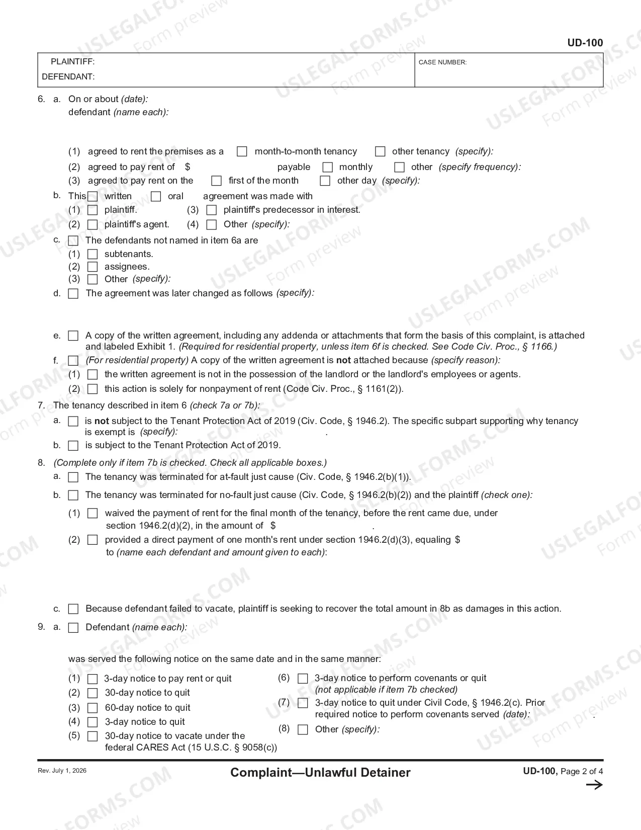 Preview Unlawful Detainer Complaint Packet of Forms and Information