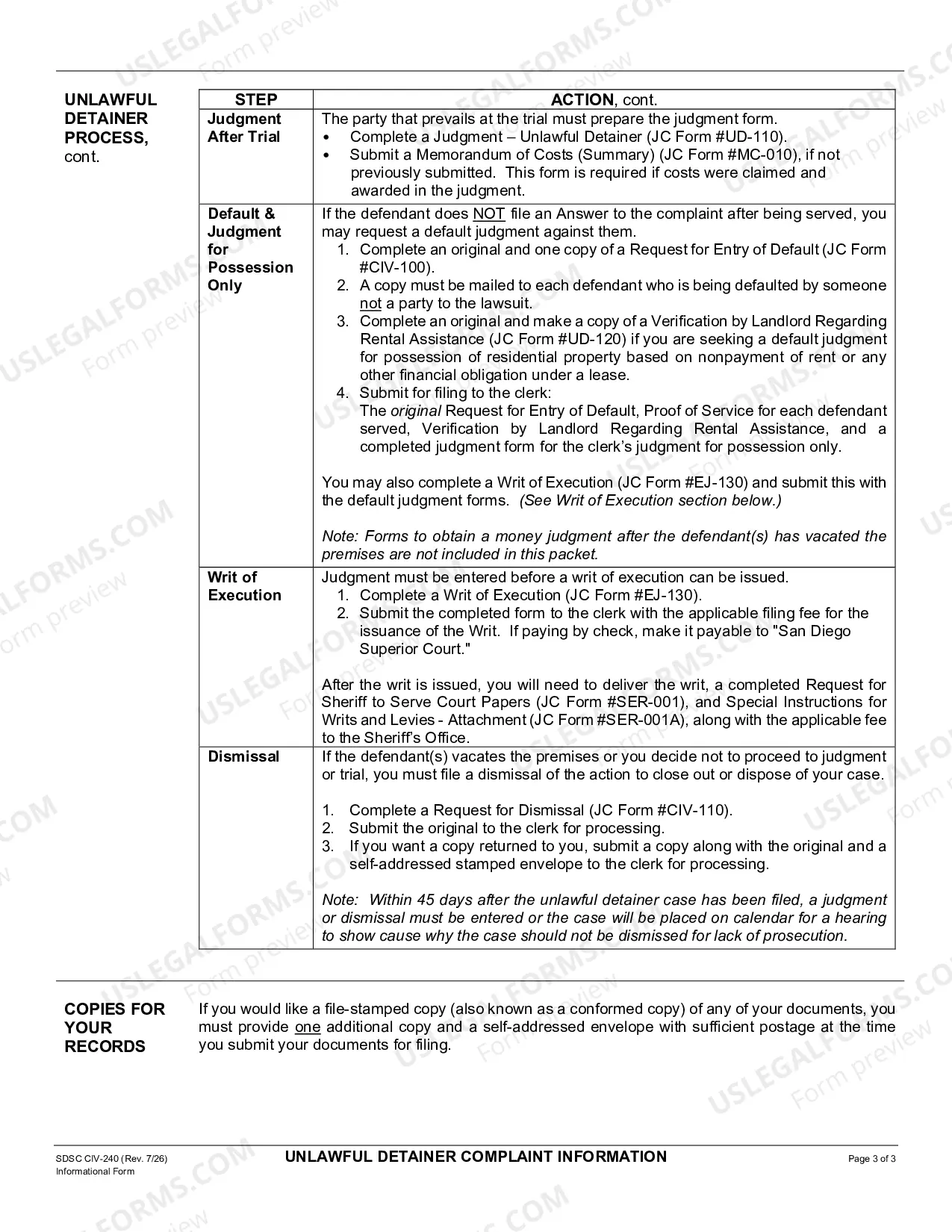Preview Unlawful Detainer Complaint Packet of Forms and Information