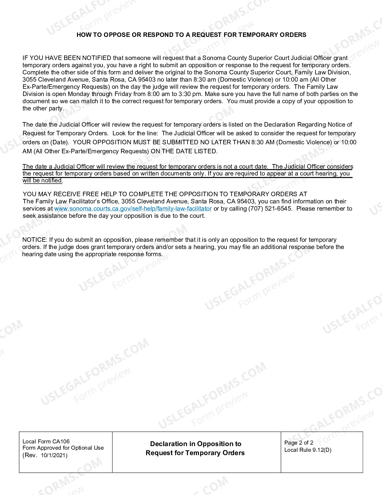 Preview Declaration In Opposition To Request For Temporary Order