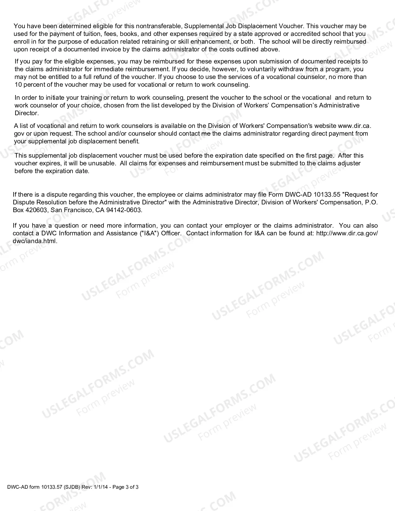 Preview Supplement Job Displacement Nontransferable Training Voucher (Between 1-1-04 And 12-31-12)