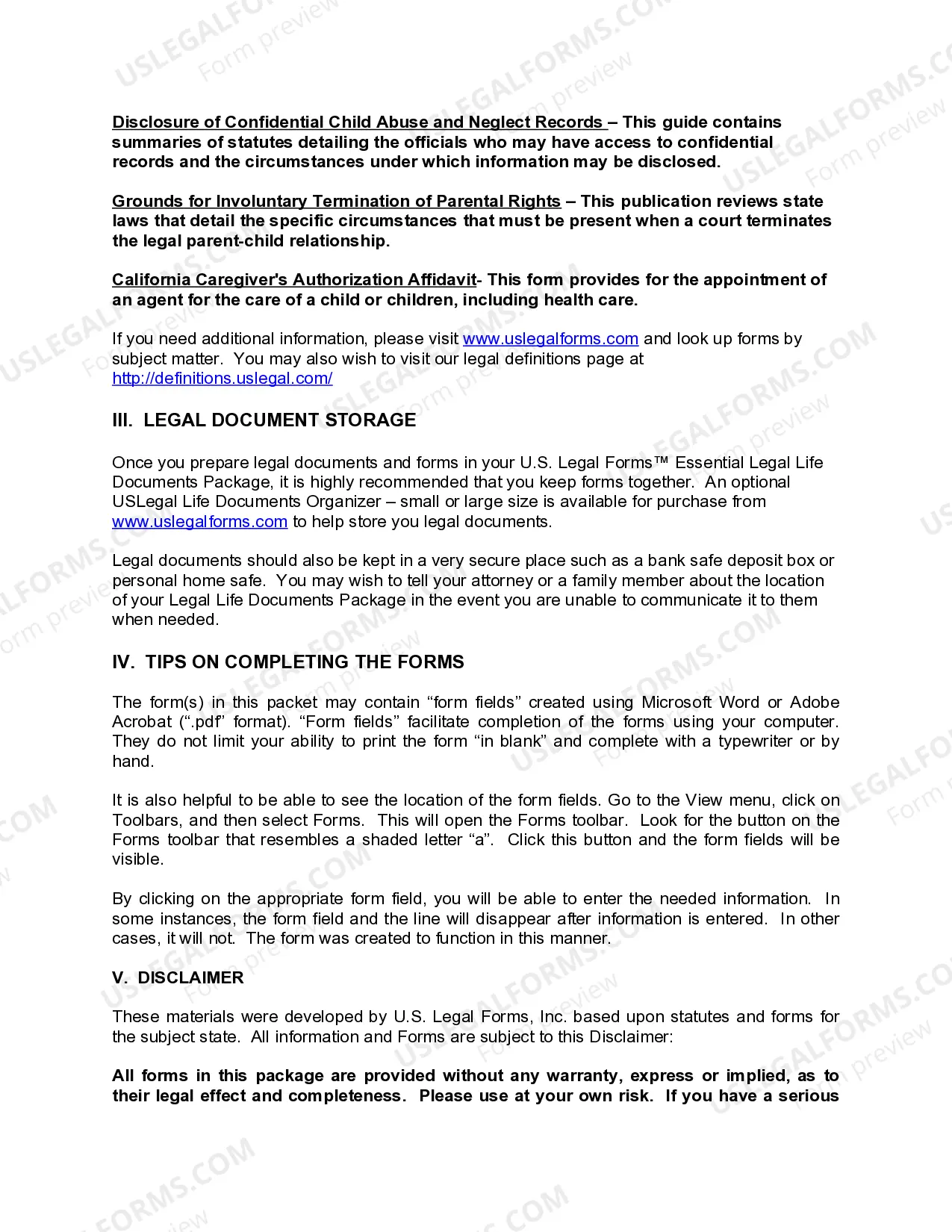 Preview California Relative Caretaker Legal Documents Package