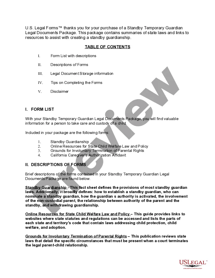 Get California Standby Temporary Guardian Legal Documents Package Preview California Standby Temporary Guardian Legal Documents Package