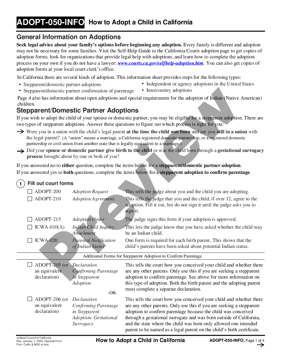 form How to Adopt a Child in California preview