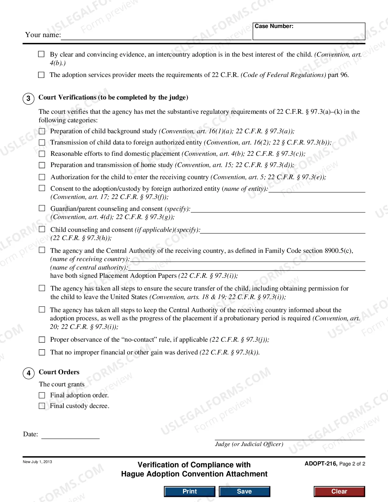 Preview Verification of Compliance with Hague Adoption Convention Attachment