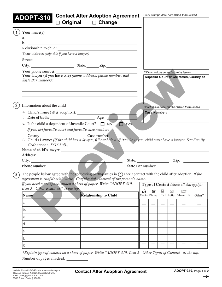 California Contact After Adoption Agreement Adopt US Legal Forms