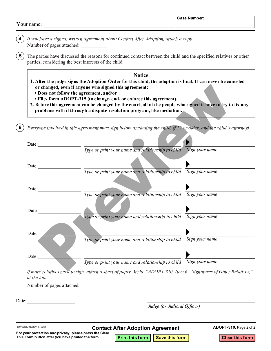 page 1 Contact After Adoption Agreement preview