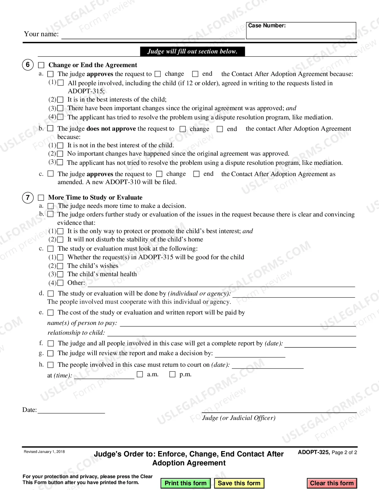 Preview Judge's Order to Enforce, Change, End Contact After Adoption Agreement