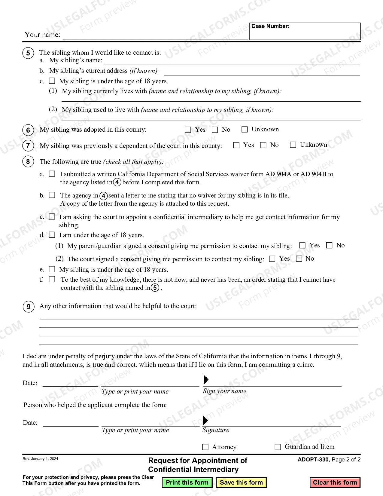 Preview Request for Appointment of Confidential Intermediary