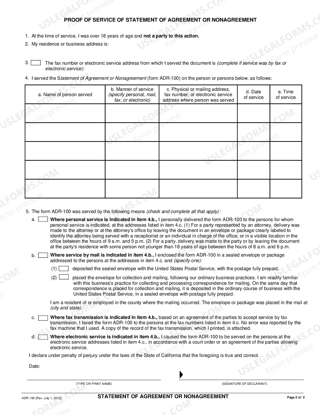 Preview Statement of Agreement of Nonagreement