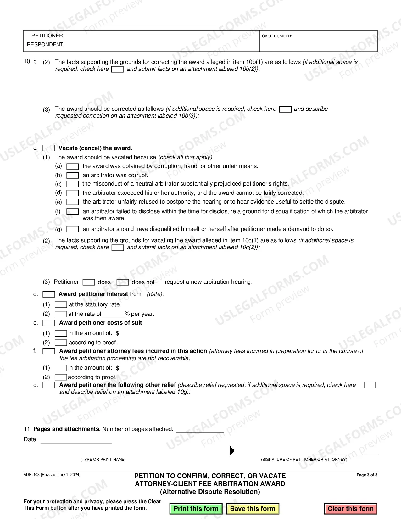 Preview Petition After Attorney - Client Fee Arbitration - to confirm, correct, or vacate award