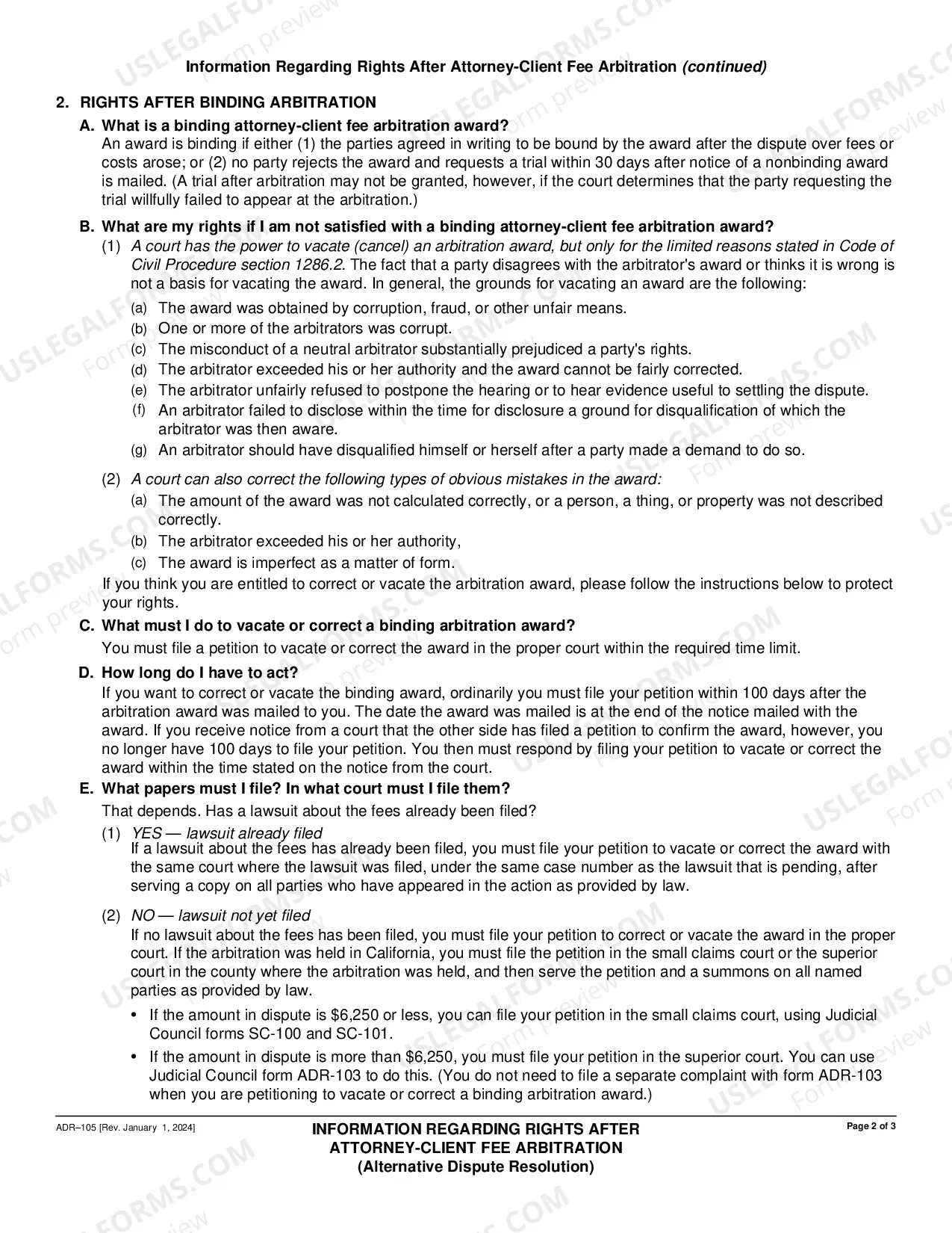 Preview Information Regarding Rights After Attorney-Client Fee Arbitration