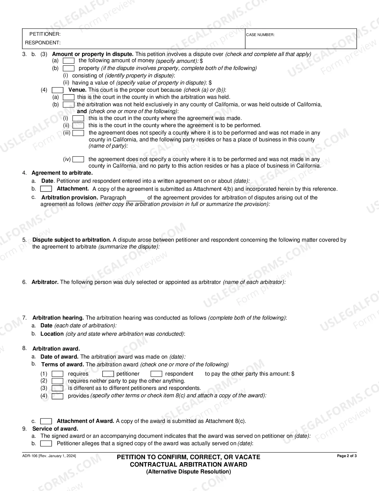 Preview Petition to Confirm, Correct, or Vacate Contractual Arbitration Award