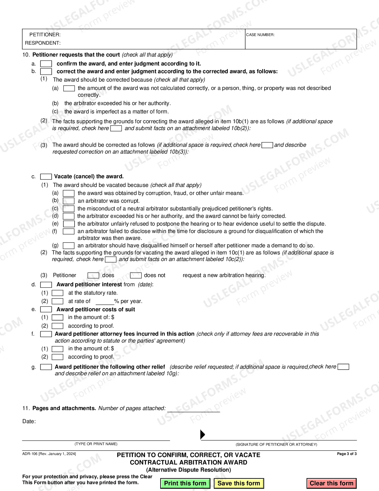 Preview Petition to Confirm, Correct, or Vacate Contractual Arbitration Award