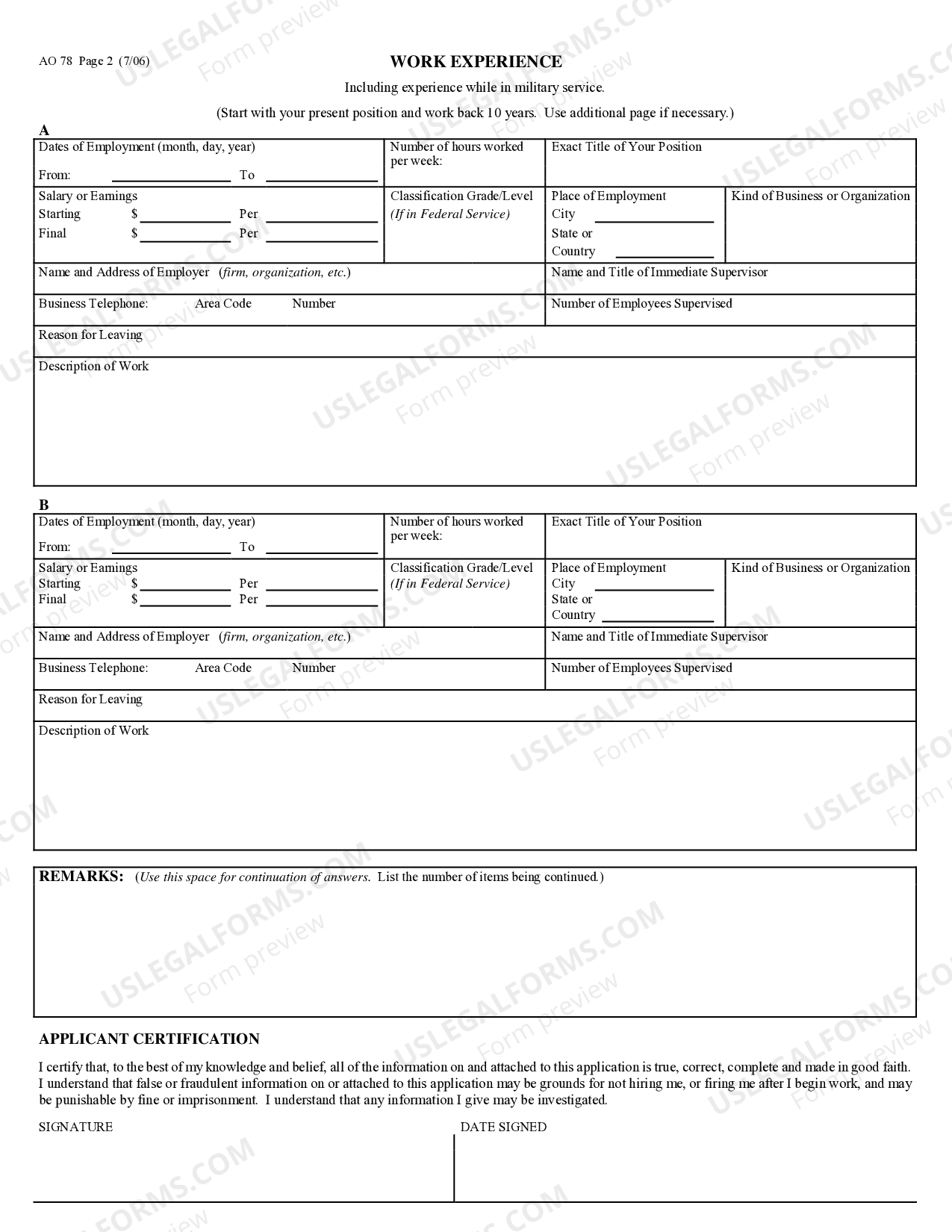 Orange California Application for Judicial Branch Federal Employment or