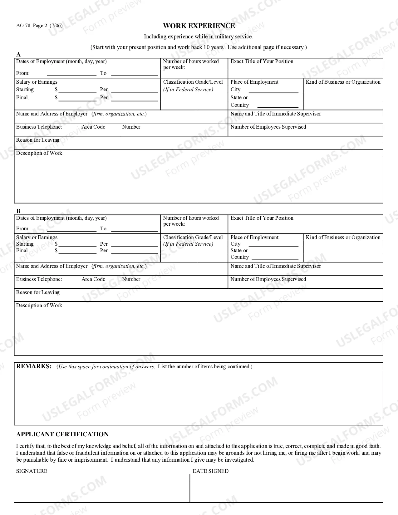 Preview Application for Judicial Branch Federal Employment or Work