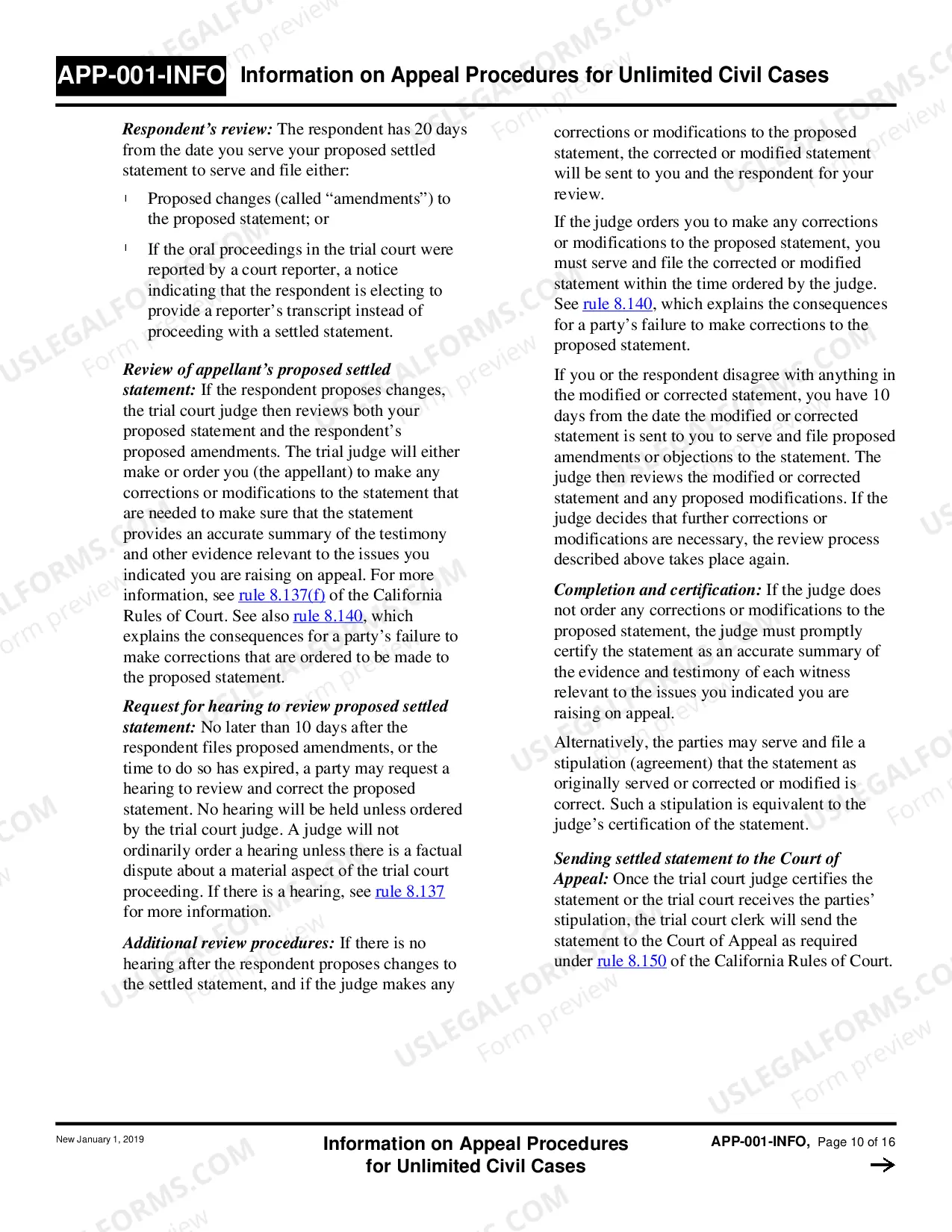 Preview Information on Appeal Procedures for Unlimited Civil Cases