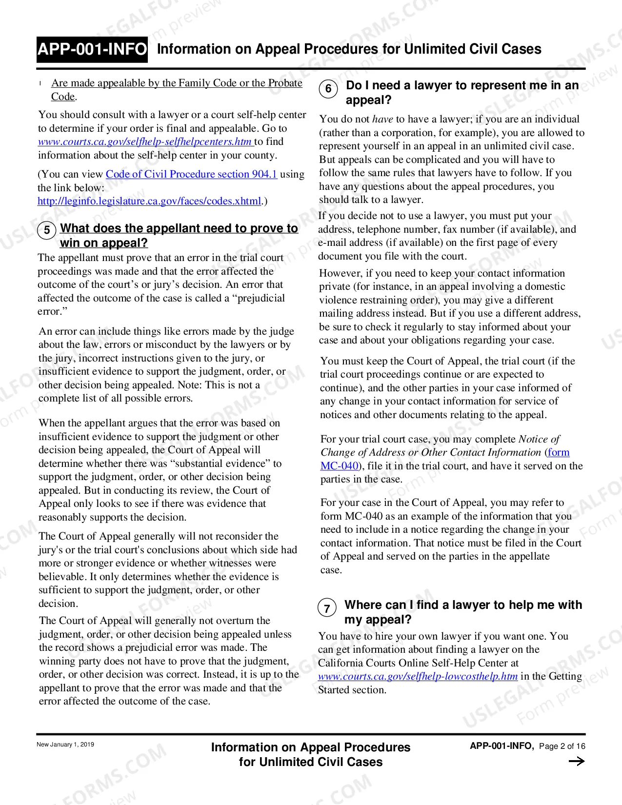 Preview Information on Appeal Procedures for Unlimited Civil Cases