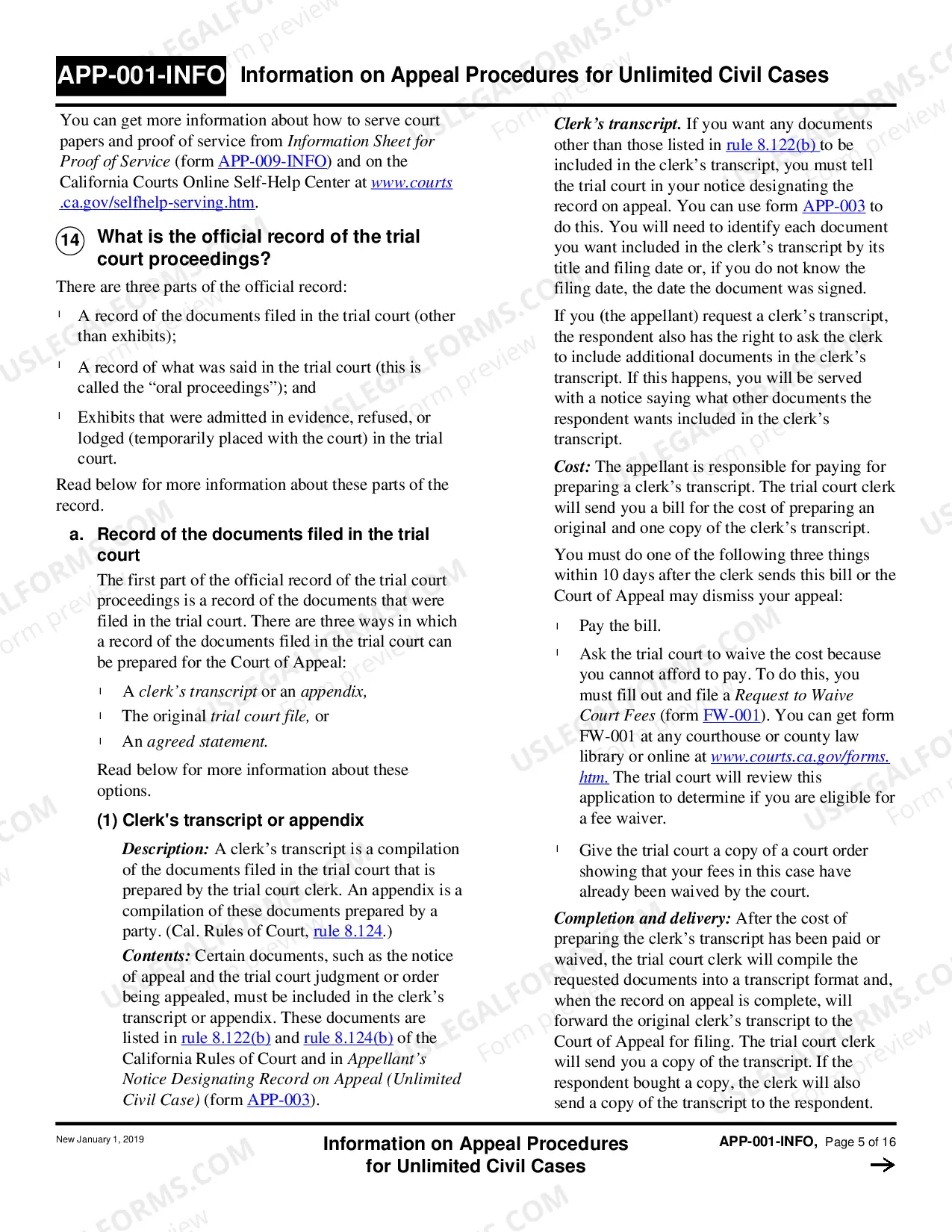 Preview Information on Appeal Procedures for Unlimited Civil Cases