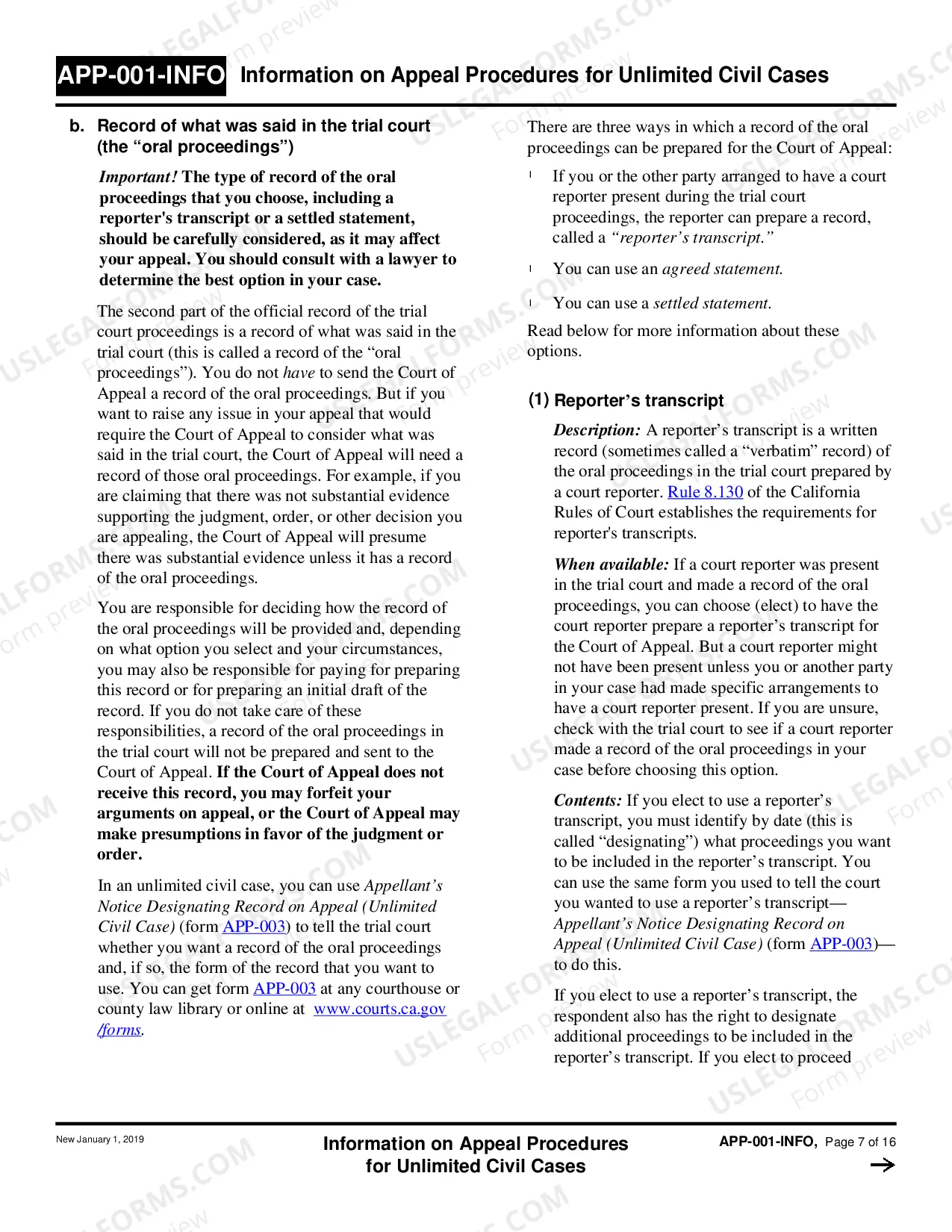 Preview Information on Appeal Procedures for Unlimited Civil Cases