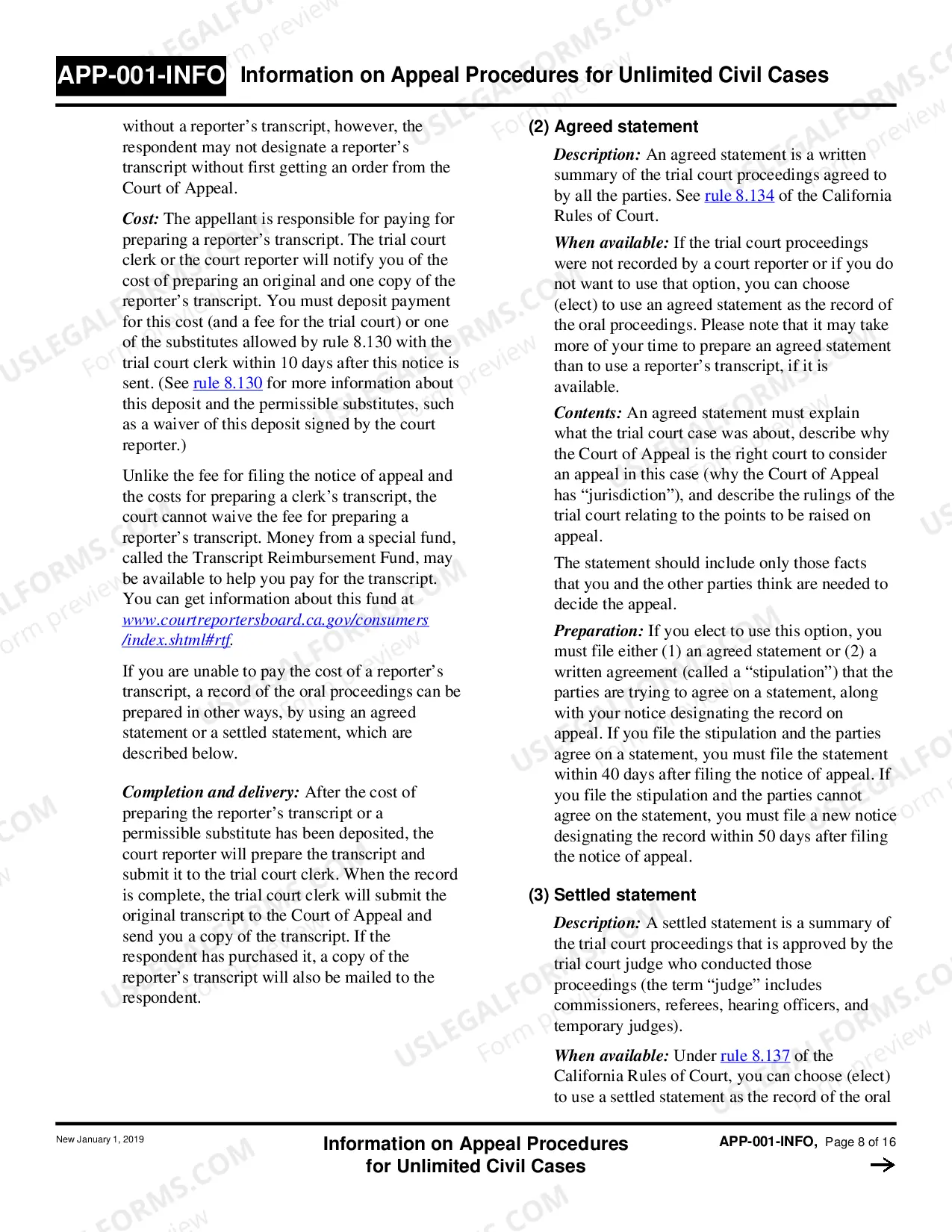 Preview Information on Appeal Procedures for Unlimited Civil Cases